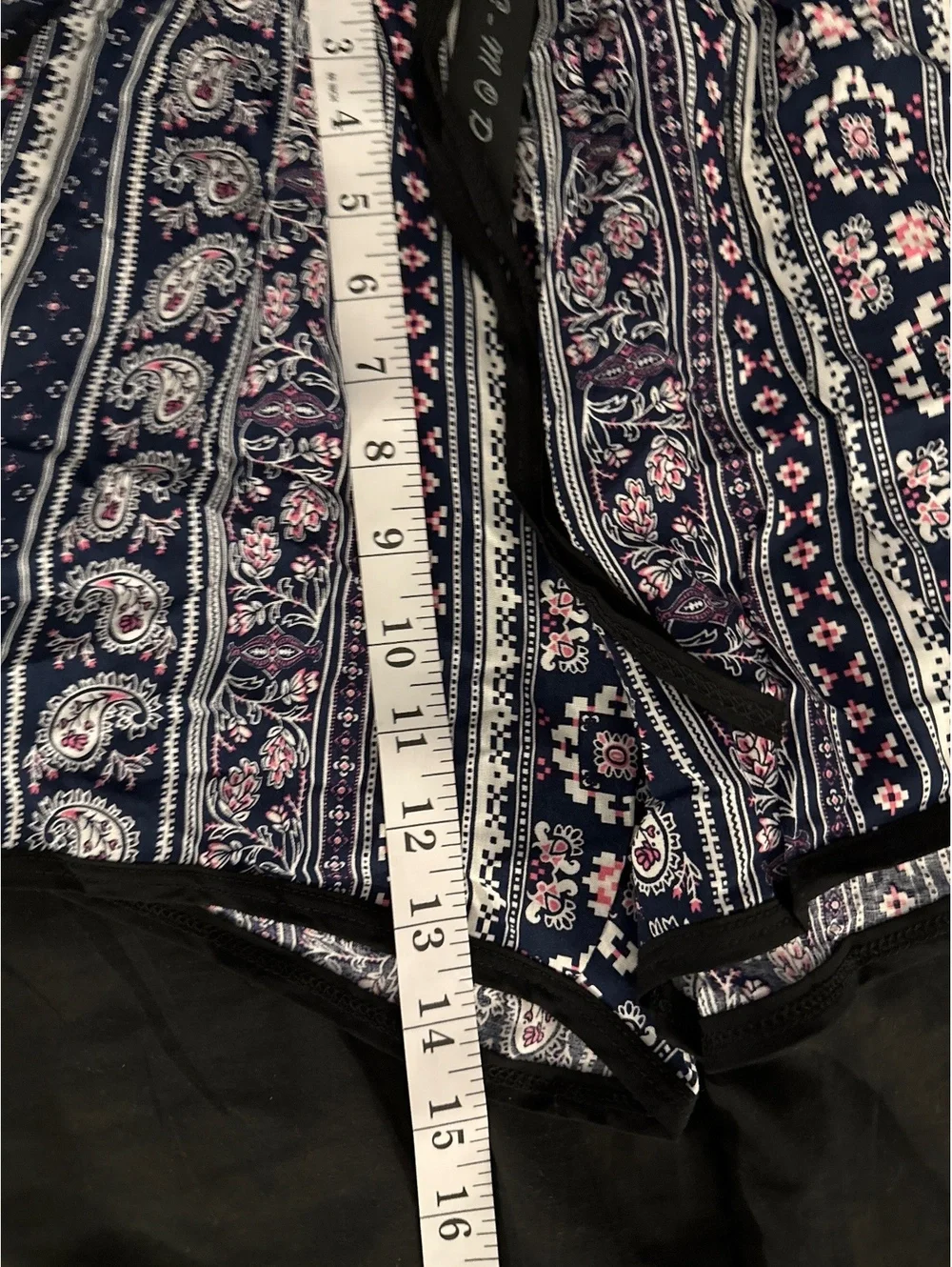 Cali Mode Women's Navy Blue Floral Patterned Shorts with Black Trim